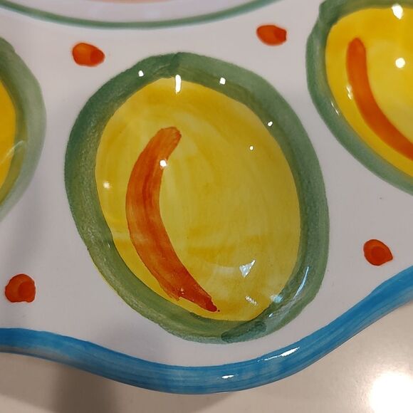 Deruta Hand Painted Deviled Egg Platter Tray Appetizer Dish - Picture 8 of 9